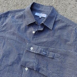 Orelabar White Blue Gingham Check Tailored Fit Button Up Shirt Long Sleeve M
